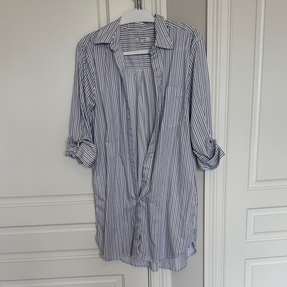 Madewell Blue and White Striped Long Sleeve Dress